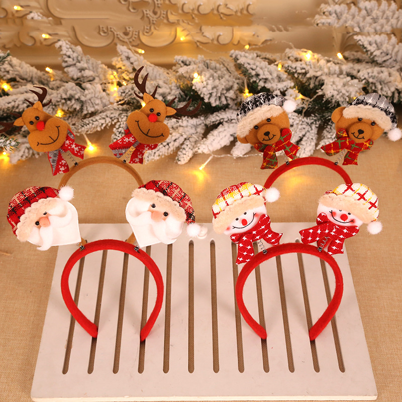 

Hot Christmas Headband Santa Snowman Deer Bear Xmas Party Decor Double Hair Band Clasp Christmas Hair Accessories Kid Adult Gift