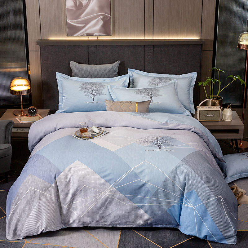 

Nordic Blue Romantic 100% Cotton 4PCS Flower Bed Cover Set Duvet Cover Adult Bed Sheets Pillowcase Healthy Skin Soft Bedding set, Color 4