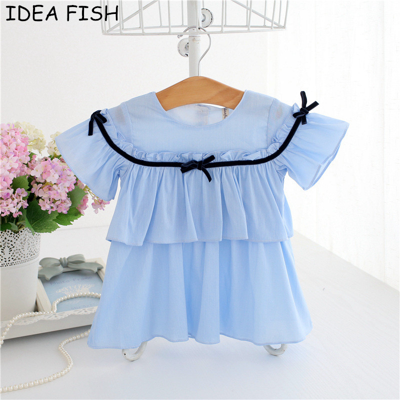 

IDEA FISH Baby Dress Infant girl dresses Draped A-line Baby Girls Clothes Princess Birthday Dress for Girl blue white 0-2T
