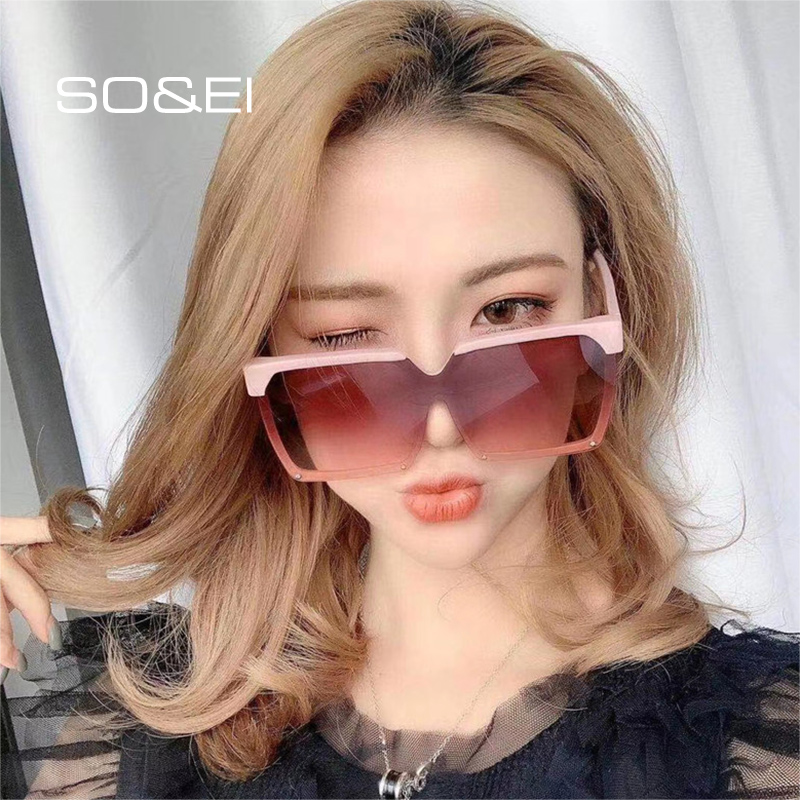 

SO&EI Fashion Square One Piece Women Sunglasses Brand Designer Vintage Oversized Gradient Eyewear Men Nail Sun Glasses Shades