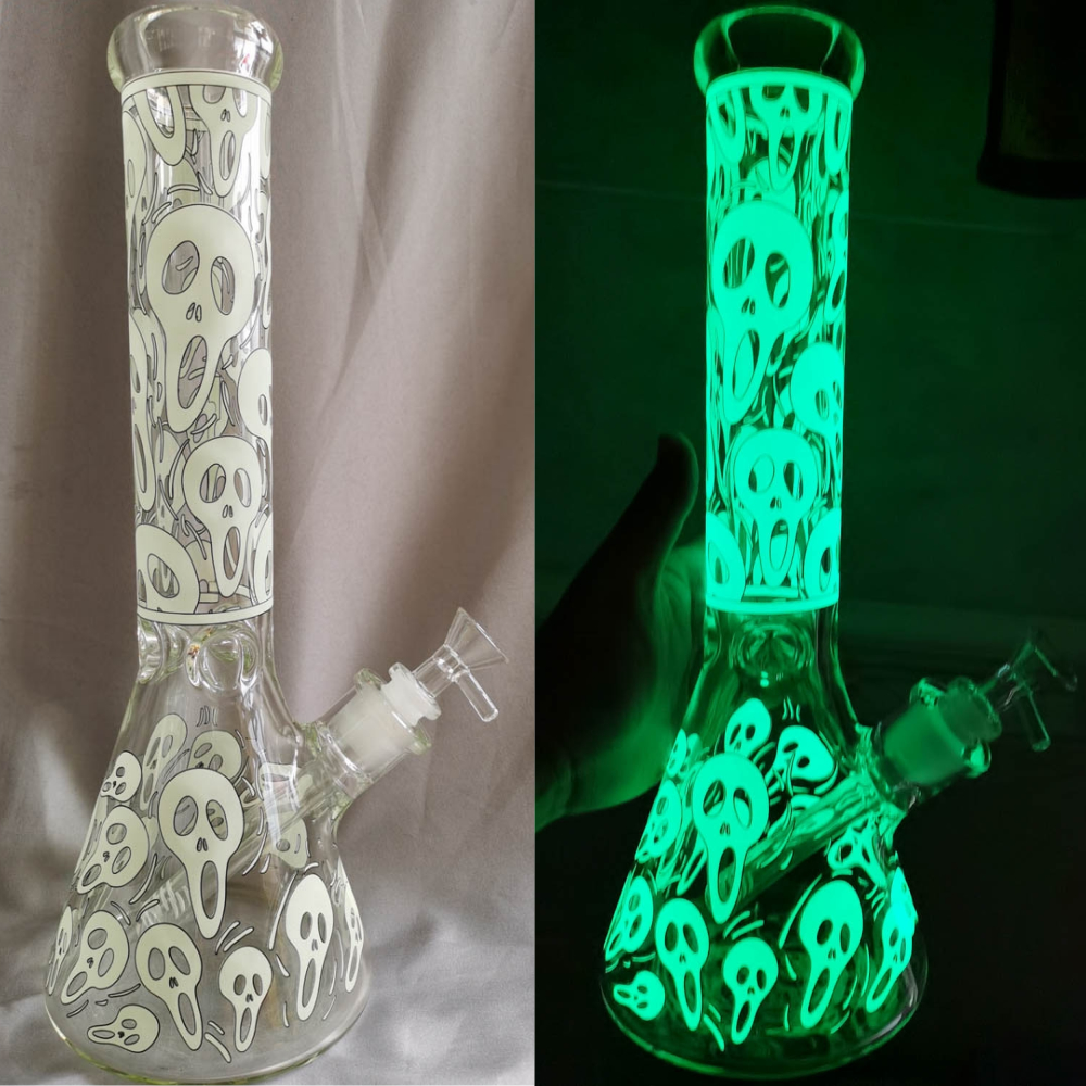 

14" Glow in the Dark Scary Skull Glass Beaker Bong for Smoking Dab Rigs Glow in Dark Bong New Arrival Bong