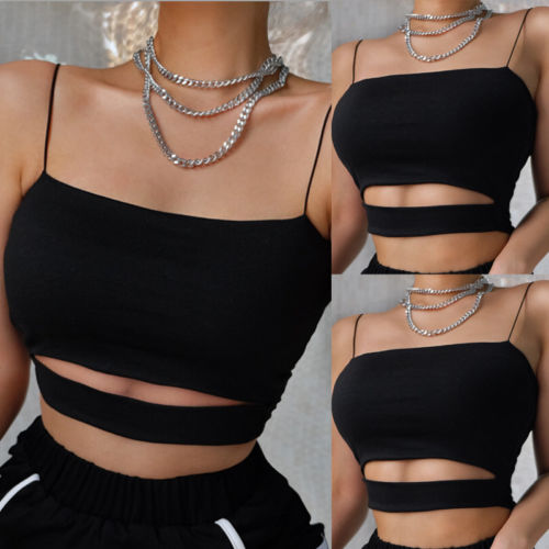 

New Fashion Sexy Women' Crop Top Summer Casual Tank Tops Ladies Vest Sleevelees Bandage Camis, Black