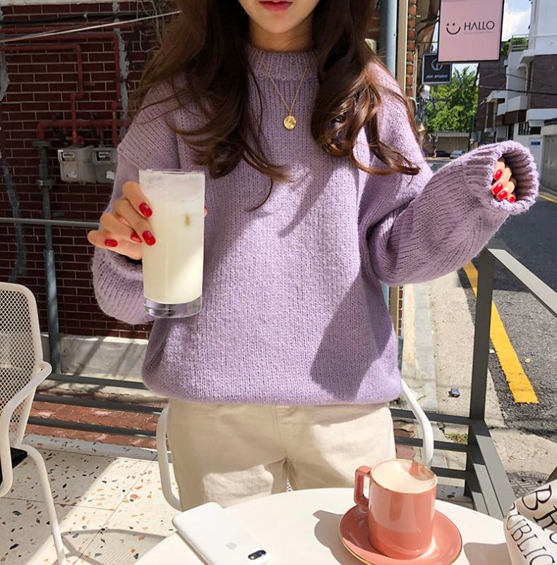 

New blue Winter Sweater Women Pullover Girls Tops Vintage Purple Autumn Elegant Female Knitted Outerwear Warm Sweater Oversize