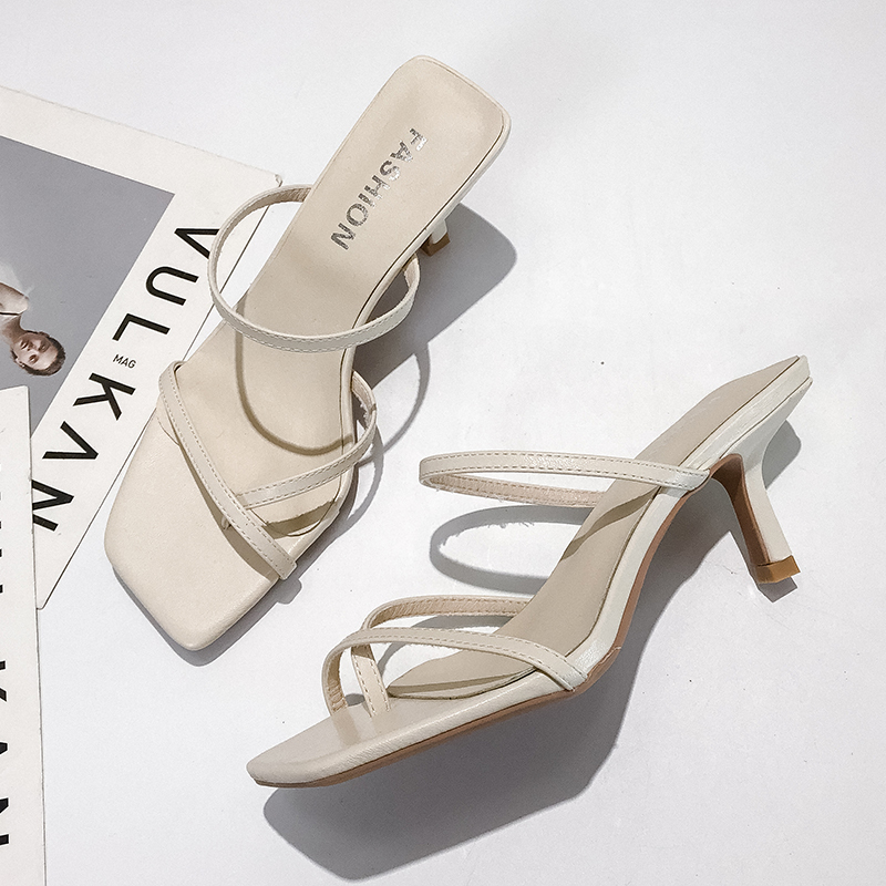 

Sexy High Heels Sandals Women Classics Strap Sandals Black Summer Women Shoes 2020 New Soft Slip On High Heels Slippers, Beige