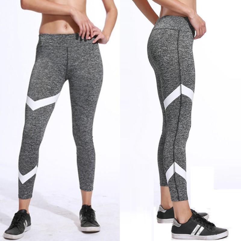 

Women Yoga Pants High Fitness Elastic Sport Stripe Leggings Tights Sports Slim Running Sportswear Training Trousers Solid Color, Gray