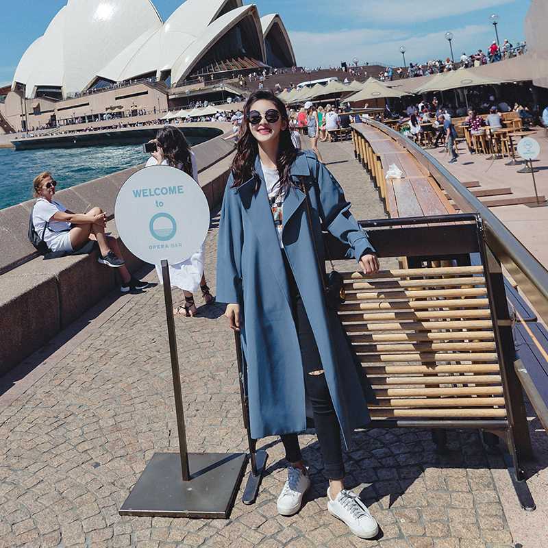 

Windbreaker Women Coat Long Section Korean Spring Autumn Models 2020 New Casual Wild Slim Quality Over the knee Trench Coat W41, Blue