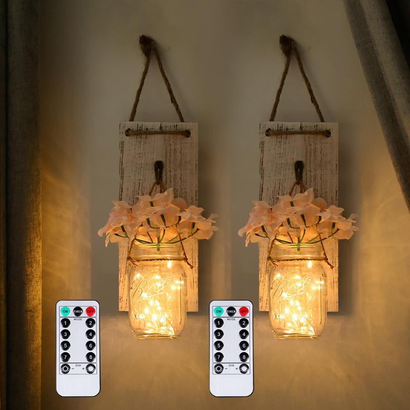 

2Pcs Mason Jar Sconce Rustic Wall Decor with Fairy Lights Hanging Wall Art for Indoor & Outdoor FARM Garden Yard Home Decor