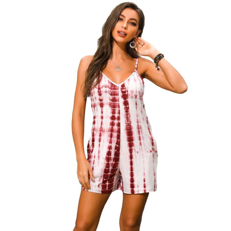 

Women Tie Dye Gradient Sleeveless Spaghetti Strap Party Short Romper Jumpsuit, Blue
