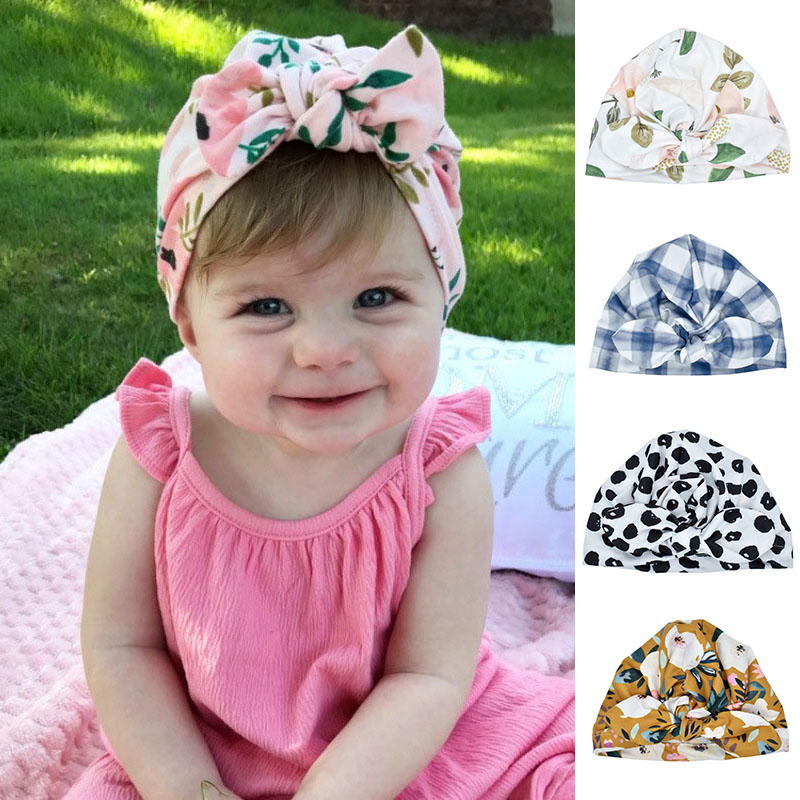

Baby Flower Prints Hat Cap Bowknot Autumn Hats For Kids Ear Caps Beanie Newborn Photography Props, Style 1 e