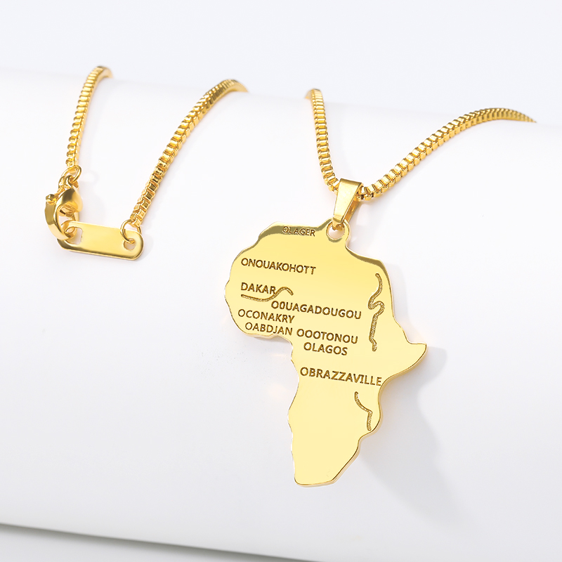 

Pendant Necklaces ICFTZWE Africa Map Necklace For Women Men Gold Color Ethiopian Jewelry Wholesale African Maps Hiphop Item