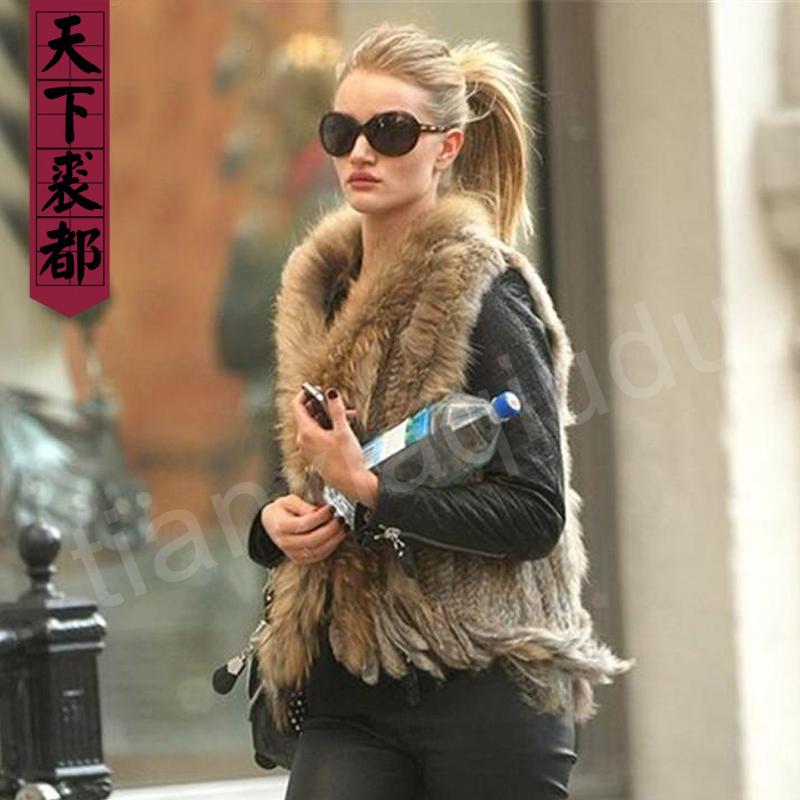 

Women's Fur & Faux 2021 Brand Women Genuine Real Vest Coat Tassels Raccoon Collar Waistcoat Wholesale, Black