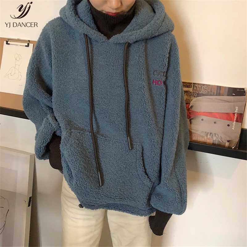 

2020 Autumn And Winter Fashion New Stitching Embroidery Loose Hooded Furry Hoody Female Lambskin Long-Sleeved Coat Tide H00385, Blue