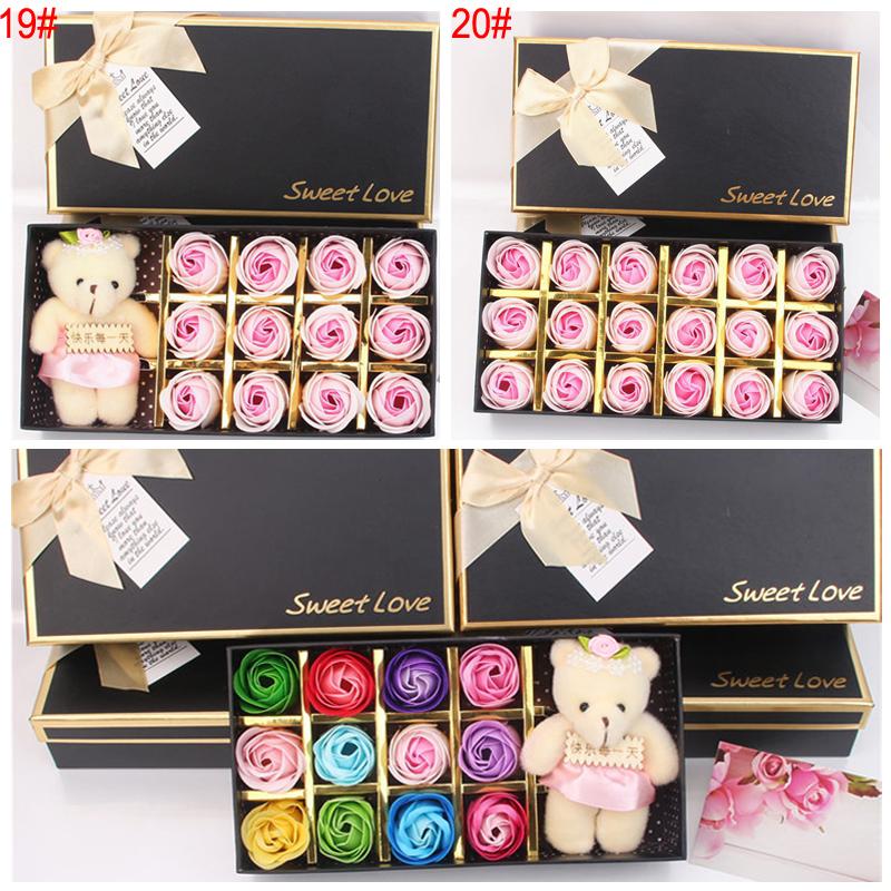 

Artificial Decor Rose Gift 12 Pcs Soap Flower With Bear Gift Box Mother's Day Valentines Day Gift Scented Flower Soap Boxes TQQ BH2943