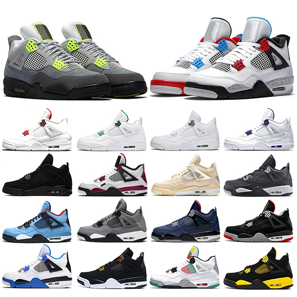 

Jumpman Basketball Shoes 4 4s Neon Sail Metallic Purple Red What the Bred White Cement Mens Trainers Sneakers Sports Size 40-47