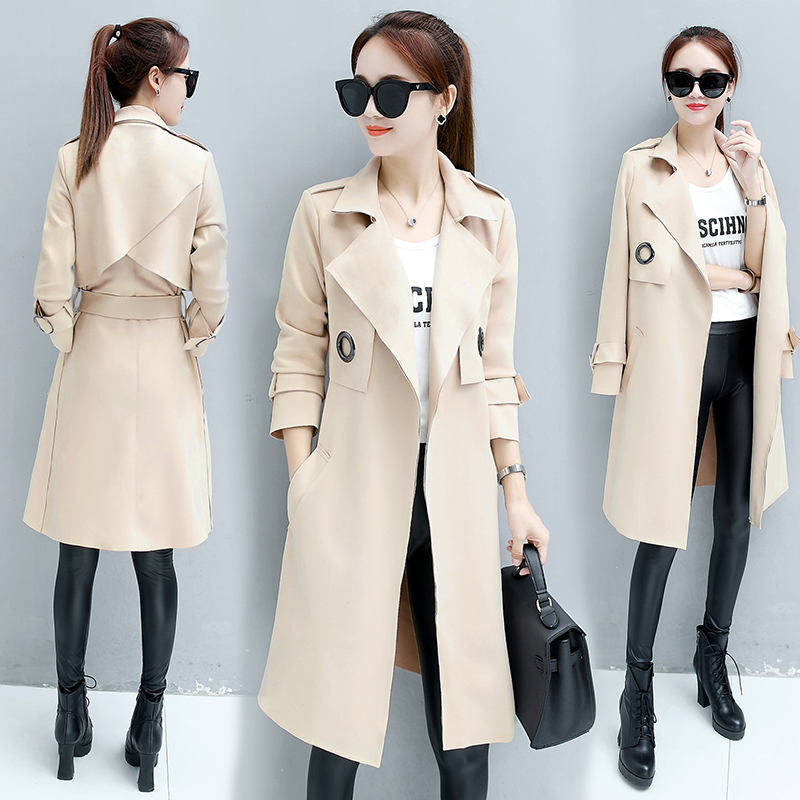 

Women' coat long section of the Spring and Autumn new wild long-sleeved suede jacket fashion coat was thin temperament, Beige