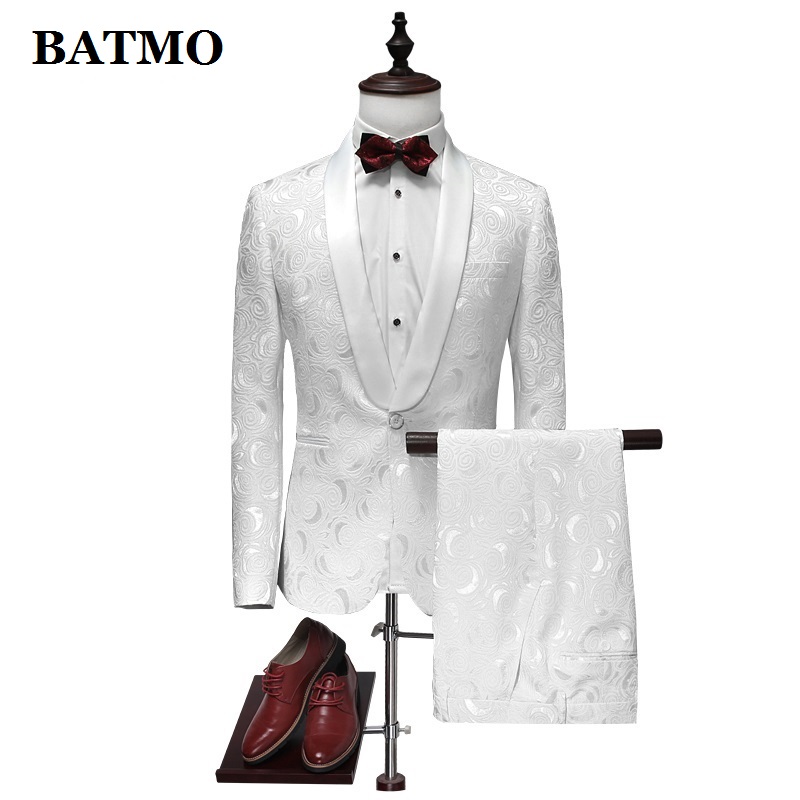 

BATMO 2020 new arrival autumn high quality Jacquard suits men,men's casual suits,students suits,boys suits,size 86600, White
