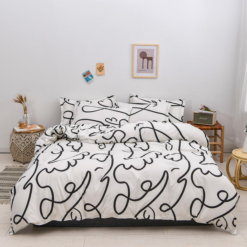 

Bonenjoy Comforter Cover With Flat Sheet Queen Size Black Lines Bedding Set housse de couette Duvet Cover Sets For Double Bed, Type 4