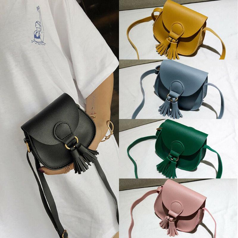 

New Children Girls Women Small Shoulder Bag Leather Waist Bag Solid Tassel Crossbody Handbag Ladies, White
