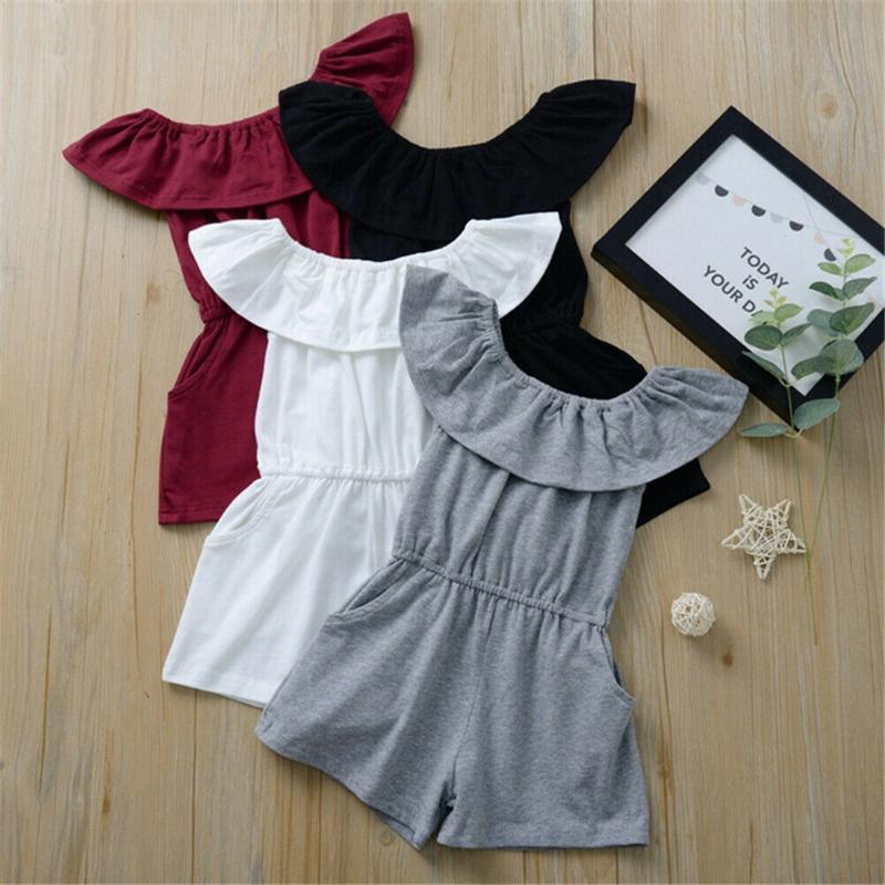 

Toddler Baby Girls 6M-4T Rompers One-Pieces Short Sleeve Solid Off Shoulder Casual Summer Romper, Black