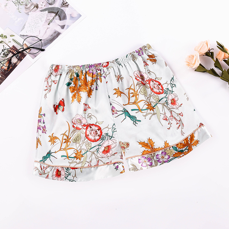 

Summer Leisure Women Sleepshorts Faux Silk Cartoon Print Sleepwear Girl Cute Elastic Waist Night Gown 2020new Home Clothes, Pattern 4