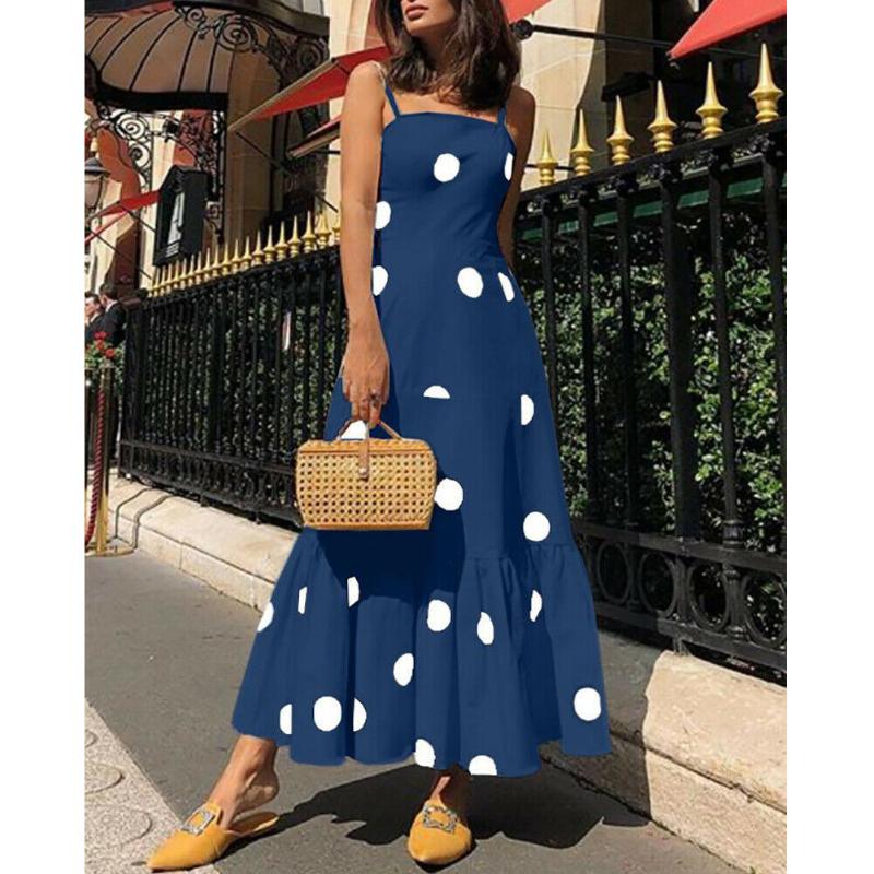 

New Girl' Lady Strappy Polka Dot Holiday Party Beach Dress Sundress Fashion Women' Summer Boho Casual Long Maxi Dress, Black