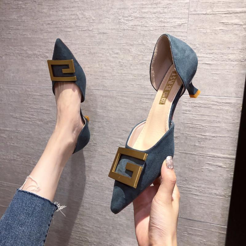 

Office Two Piece Pumps Shoes Women Pointed Toe High Heels Metal Letter High Heels Sandals Women Fashion Work Shoes 2020, Beige
