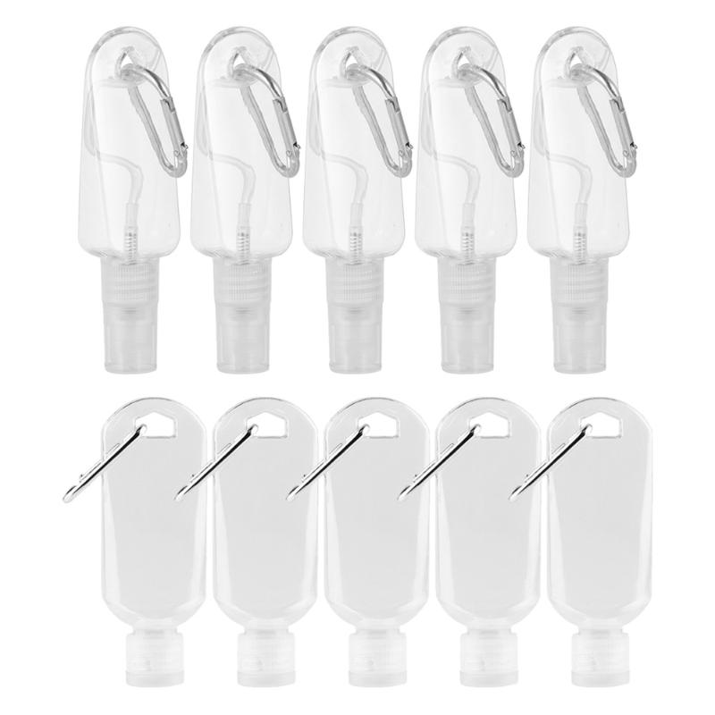 

10pcs 30ml Travel Bottles Refillable Bottles With Hook Empty Bottle Hand Sanitizer Containers (Squeeze + Sprayer