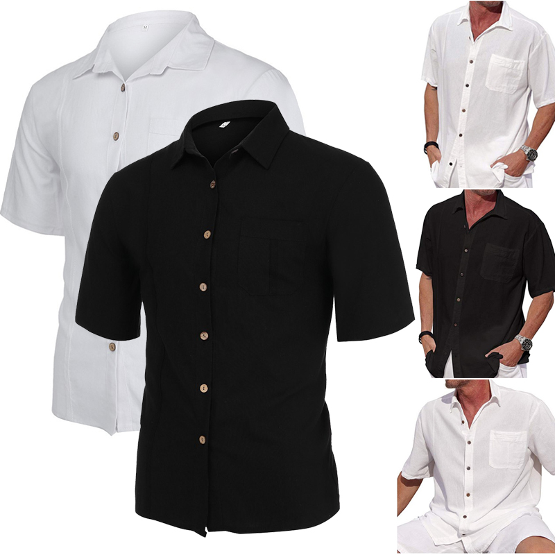

Plus Size Men Shirts Men's White Shirt Cotton Short Sleeve Solid Color Fall Shirts Sreetwear Fashion Casual Shits for Men, Black