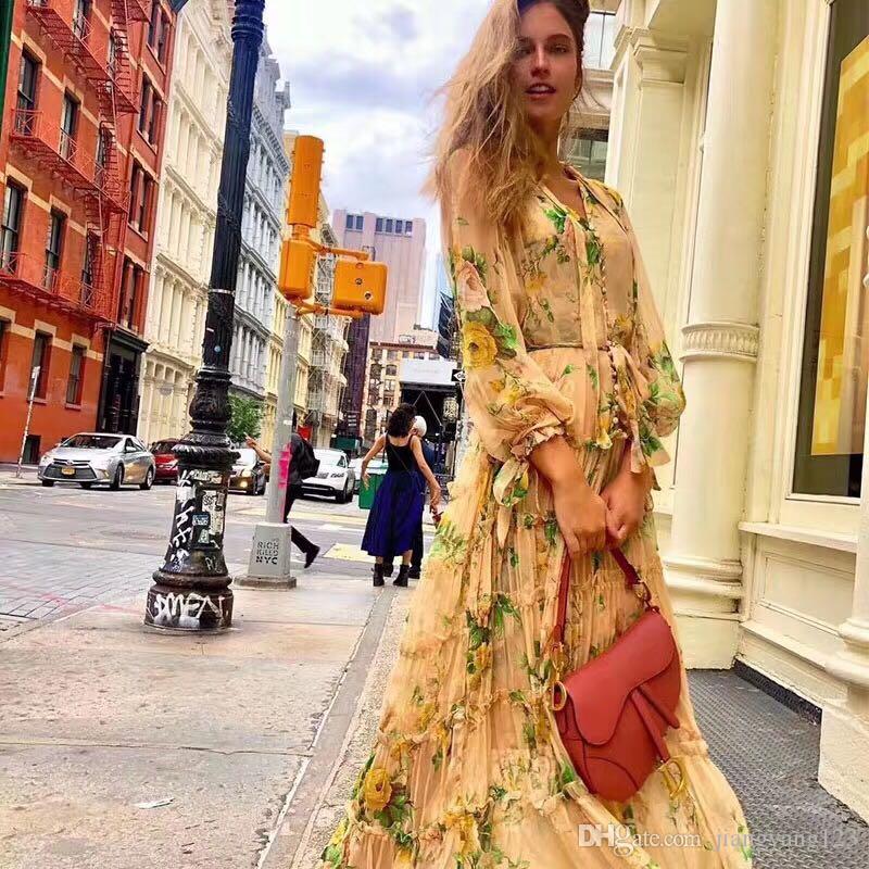 

High end customized Aussie fashion brand new goddess silk print elegant temperament lace up waist elegant long skirt, Multi