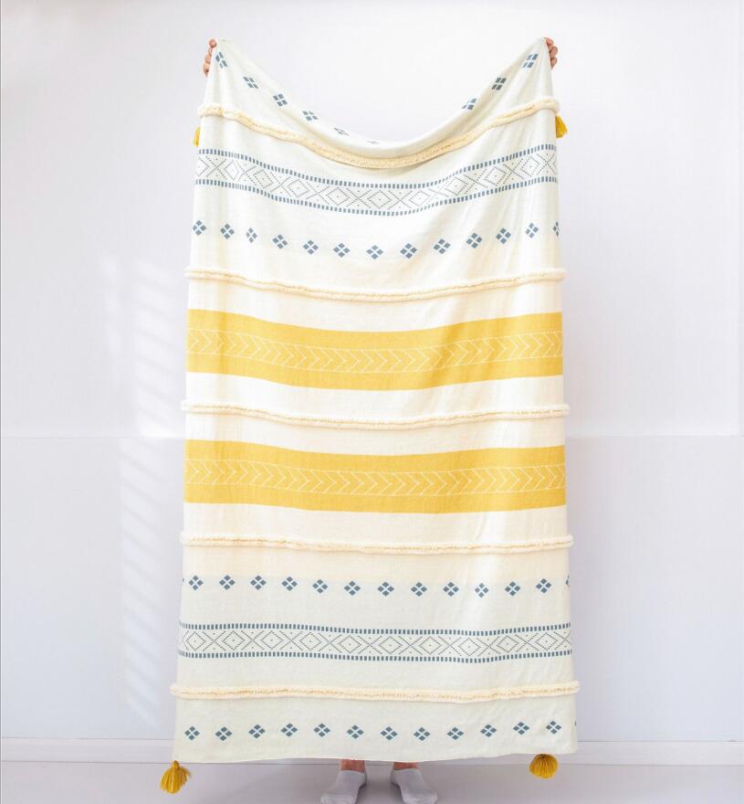 Cotton Bohemian tufted knitted lunch sofa blankets photography props decorative bed napkin ball blanket-image-563573434