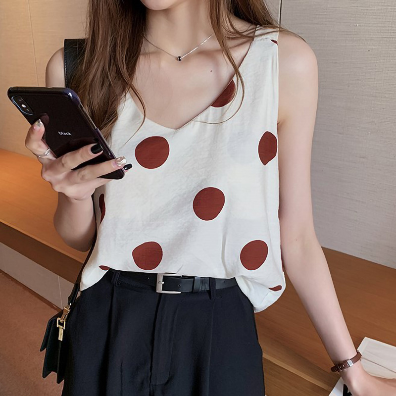 

2020 new summer women tank top casual loose sleeveless polka dot camis blusas, Red