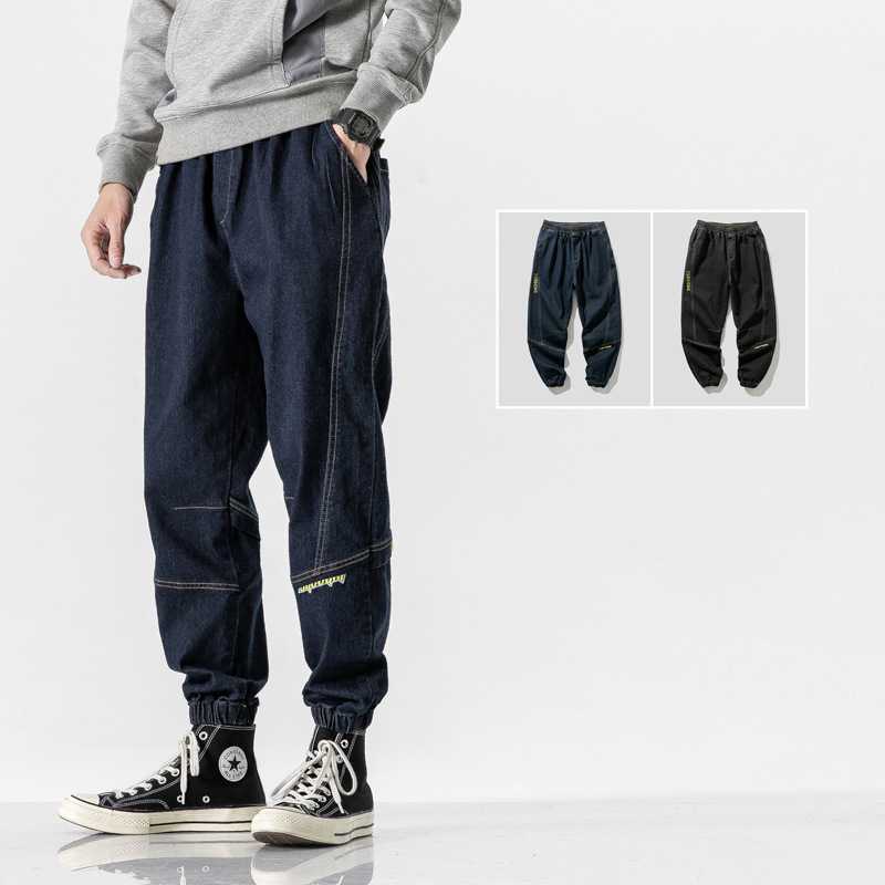 

Sports Harlan Street pants 2020 new nine-point jeans men's four seasons loose casual jogging fashion men's overalls trend, Blue