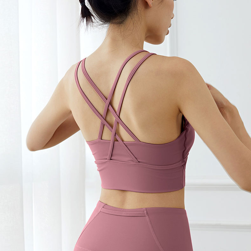 

2020 Summer New Cross Back Sexy Sports Bra Gym Yoga Bra Solid Quick Dry Shockproof Push Up Crop Top Jogging Running Sports Top, Black