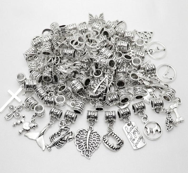 

100pcs/lot alloymixed Vintage Pendant Big Hole Beads fit Pandora Charms Bracelets Necklace DIY Jewelry Making, Bronze;silver