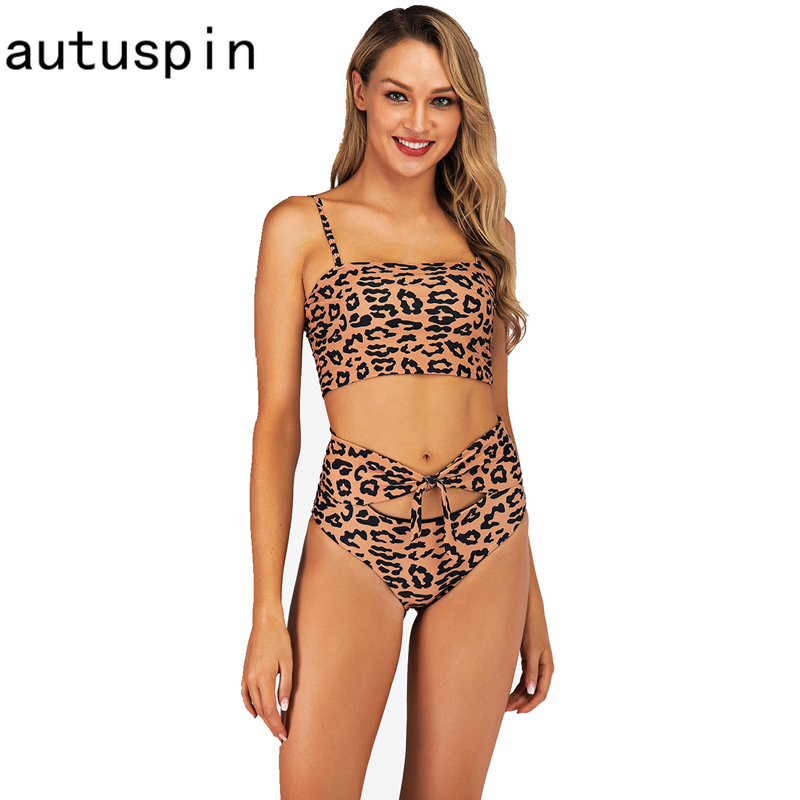 

Autuspin Leopard Women' Swimsuit Fashion Cut Out Bikinis Sexy Party Swimwear High Waist Bathing Suit Women Brazilian Pad Bikini