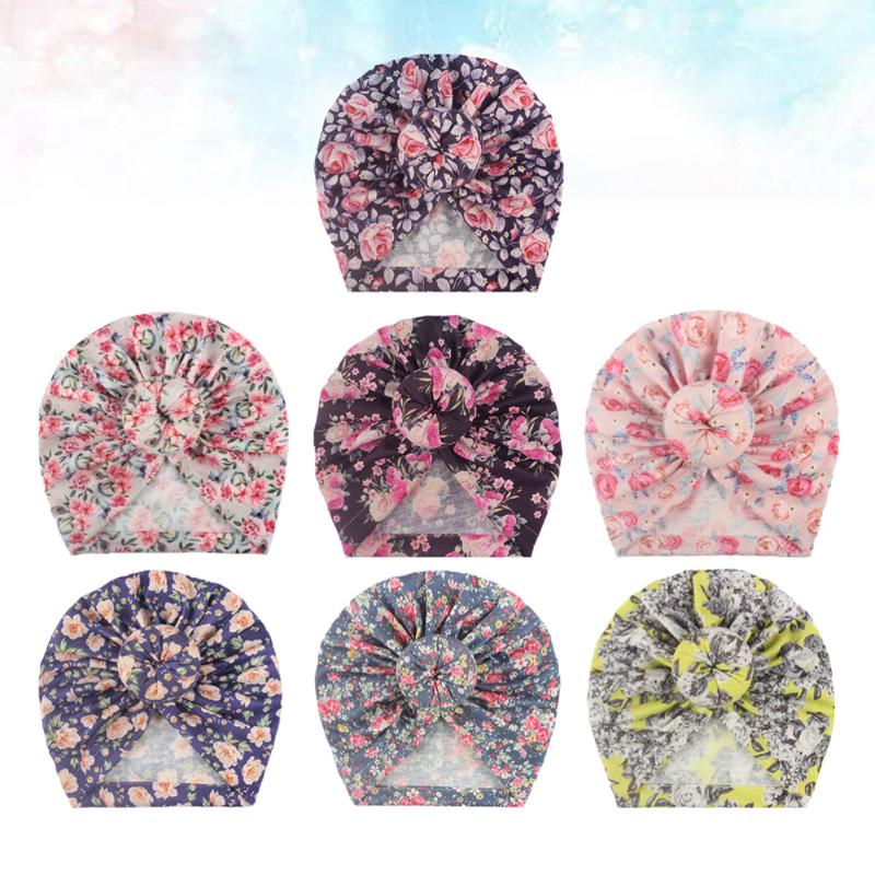 

7Pcs Infants Elastic Beanie Breathable Creative Turban Hat Kids Headwear Cap Printing Hat for Baby, As shown