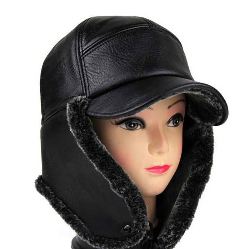 

Outdoor Winter Leather Hats Warm Plus Locomotive Lei Feng Warm Hat Cycling Velvet Cap Leather Cap Men\\\\\'s Earmuffs