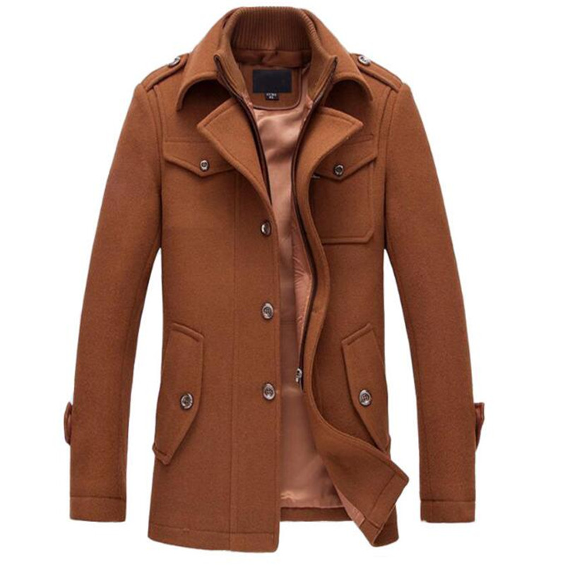 

Winter Wool Slim New Fit Jackets Fashion Outerwear Warm Man Casual Jacket Overcoat Pea Coat Plus Size -XXXL, Black