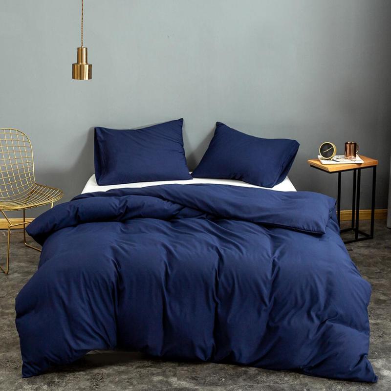 

Bed Cover Sets with Pillowcase Blue Solid Color Queen Size Bedding Set jogo de cama Bed Linen Euro Duvet Cover King Size, 001