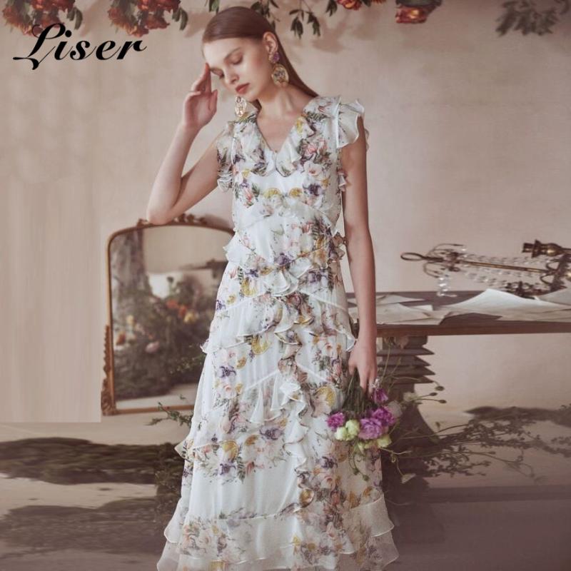 

Liser 2020 New Summer Women Dress V Neck Ruffles Print Dress Sexy Bodycon Elegant Club Celebrity Party Dresses Vestidos, As photo