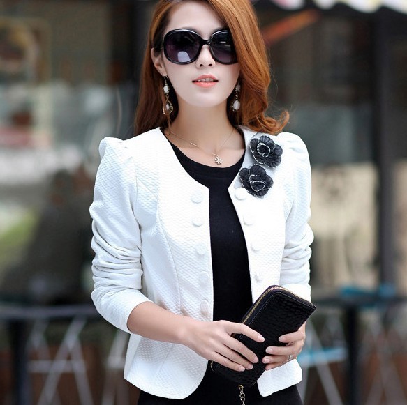 

Women Blazers 2020 Autumn Ladies Coats Jackets Plus Size ~4XL,5XL Flower Brooch Chaqueta Mujer Woman Jaqueta Blazer Feminino, White