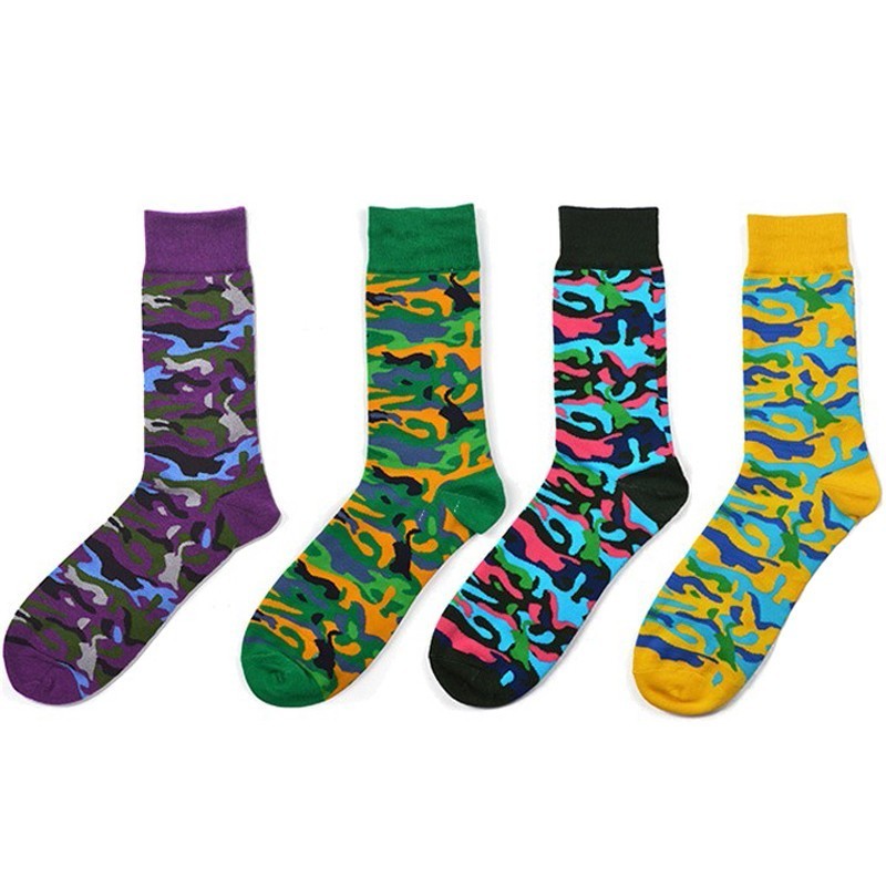 

Men Sock Personality Camouflage Spelling Color Leopard Harajuku Hip Hop Happy Funny Skate Street Style Casual Cotton Sock Winter, Yellow