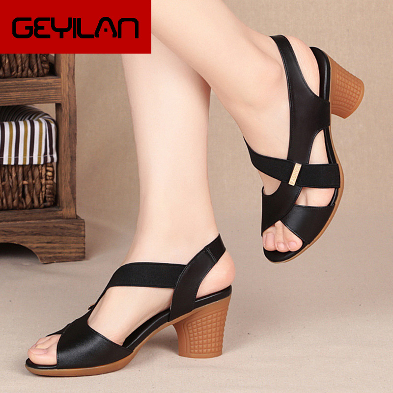 

Fashion Women Sandals Platform Summer Round Mid Heel Peep Toe Casual Non-slip Back Strap Beach Ladies Shoes Zapatos De Mujer, Black