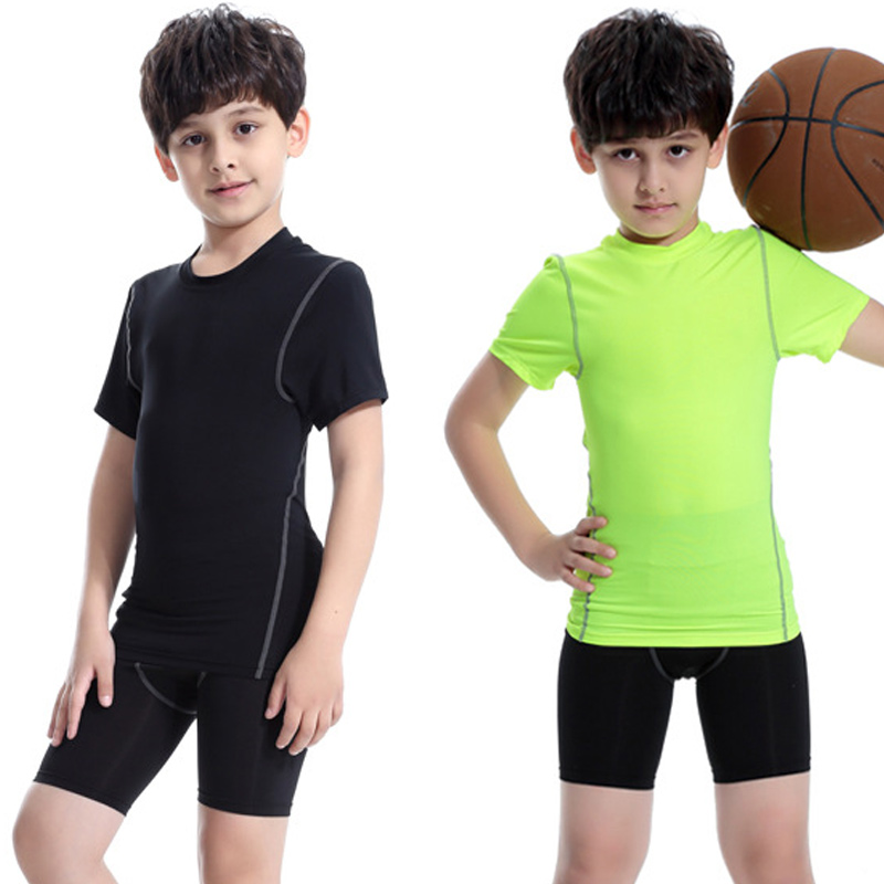 

Kids Sportswear Elastic Breathable Quick Dry Workout Tops Short Sleeves for Boys Girls YS-BUY, Black