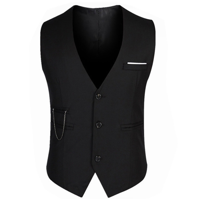 

Formal Groom Wedding Suit Vests Male Coat Sleevels Slim Business Suit Waistcoat Solid color Vests Jacket Men Fashion Tops, Black