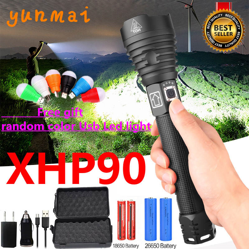 

2020 Outdoor Powerful XHP90 LED Lamp Zoom Torch 26650 USB Rechargeable Tactical Light Outdoor Camping Hunting Lamp