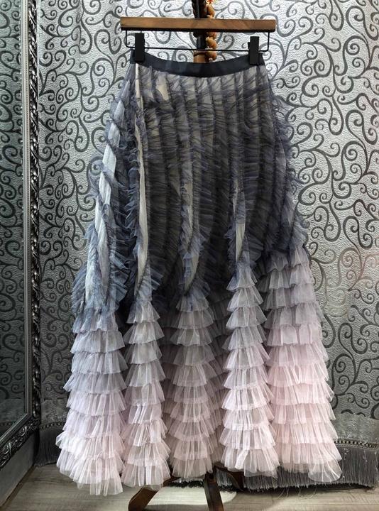

Heavy industry women' 2020 new color gradient layer pleated Mesh Hem cake skirt, As pic