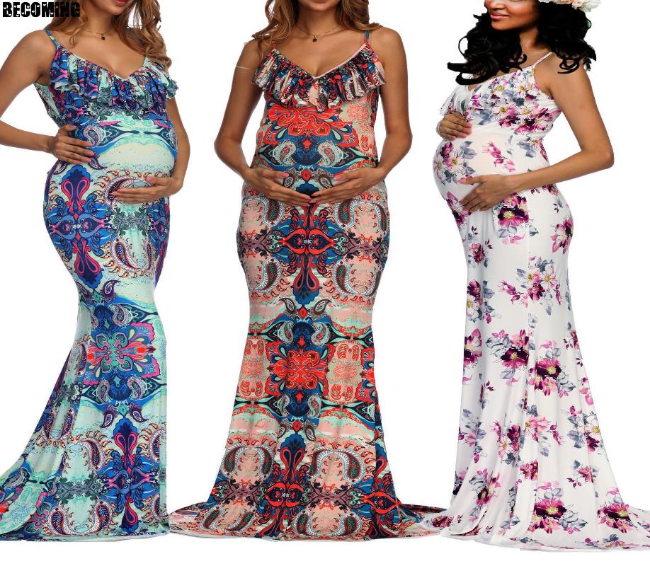 

Pregnant Dress For Photo Shoot V-neck Ruffle Maternity Dress Photography Sleeveless Maternity Gown For Photo Shoot Dresses Big