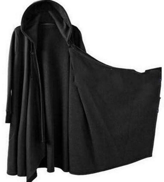 

Men's loose cape hooded long sleeve oversize coat robe top Cosplay size ACE-0027, Black