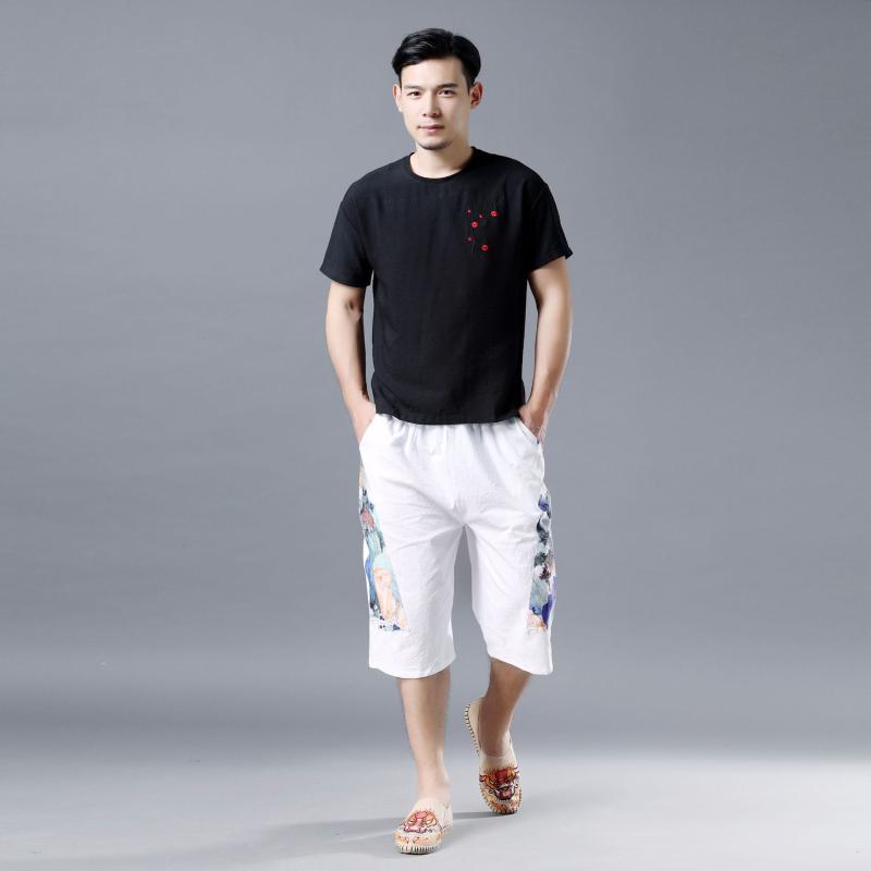 

2020 new summer men sweatpant cotton linen printing loose sport pant running jogger fitness gym workout casual pant activewear, Black